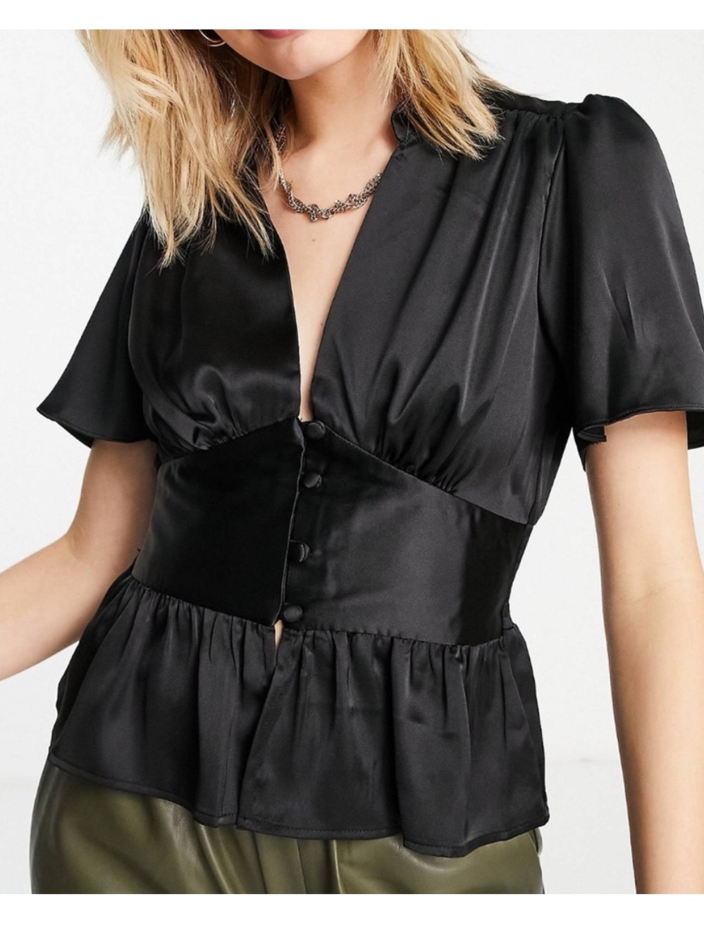 TopShop Flutter Sleeve Satin Button Blouse